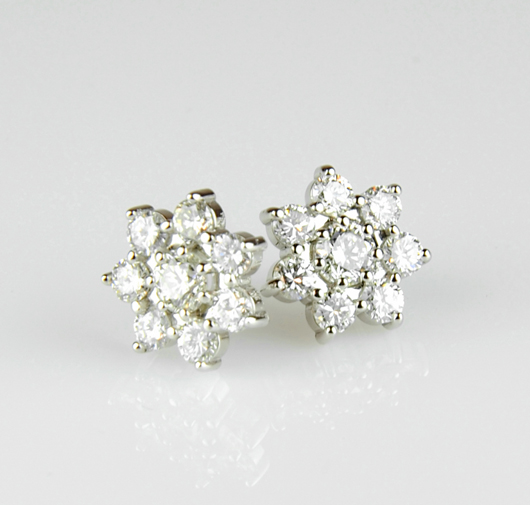 Pair 3-carat diamond earrings, $1,920. Morton Kuehnert Auctioneers image.